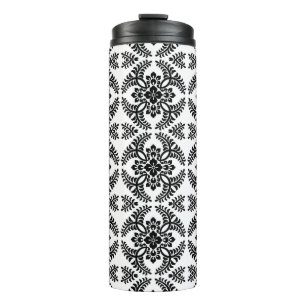 Termo Patrón de medallón japonés, negro y blanco