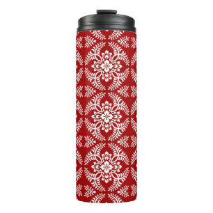 Termo Patrón de medallón japonés, rojo profundo y blanco