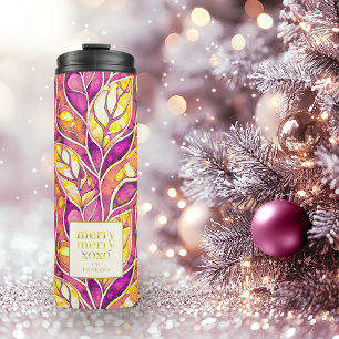 Termo Patrón de merry de Navidades de oro magenta#21 ID1