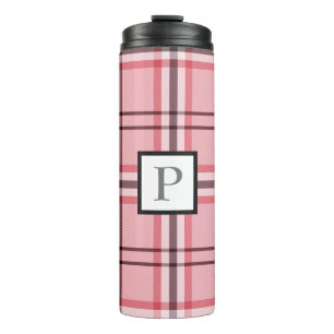 Termo Patrón de moda a cuadros rosa y gris chic