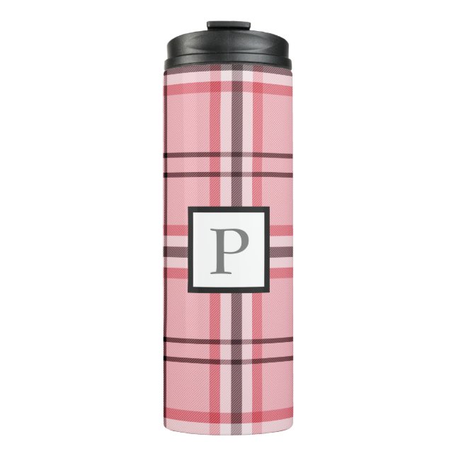 Termo Patrón de moda a cuadros rosa y gris chic (Anverso)