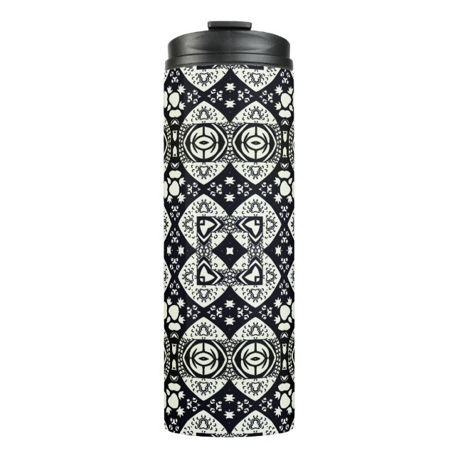 Termo Patrón de mosaico árabe negro y blanco (Anverso)