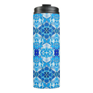 Termo Patrón de mosaico azul turquesa, gris y cobalto