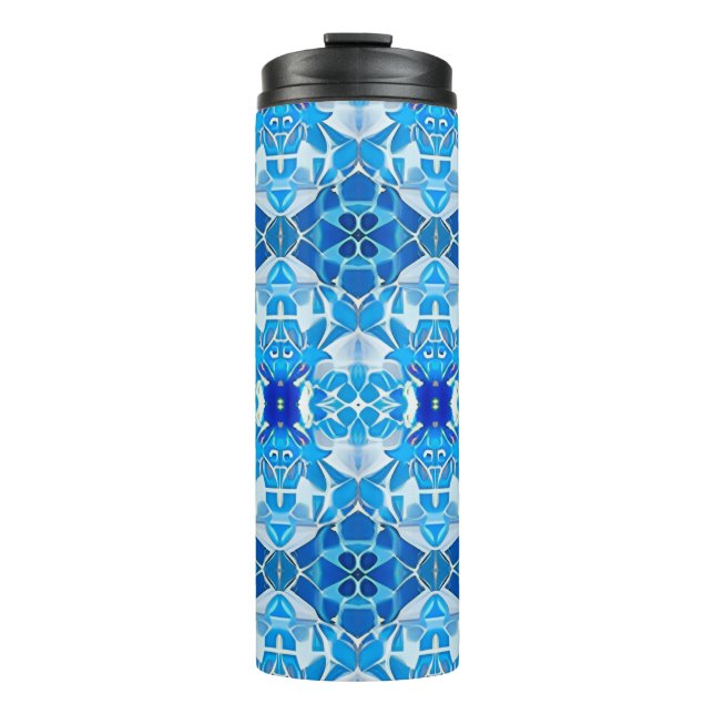 Termo Patrón de mosaico azul turquesa, gris y cobalto (Anverso)