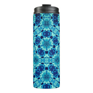 Termo Patrón de mosaico chino con flor azul índigo