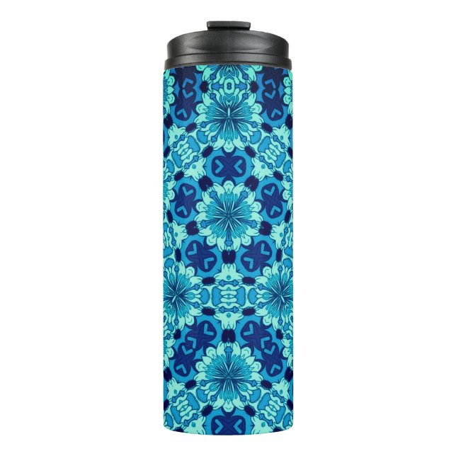 Termo Patrón de mosaico chino con flor azul índigo (Anverso)