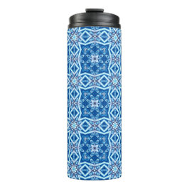 Termo Patrón de mosaico cuadrado floral de nieve azul