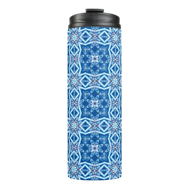 Termo Patrón de mosaico cuadrado floral de nieve azul (Anverso)