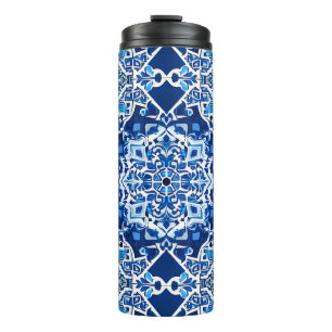 Termo Patrón de mosaico en azul índigo y cobalto