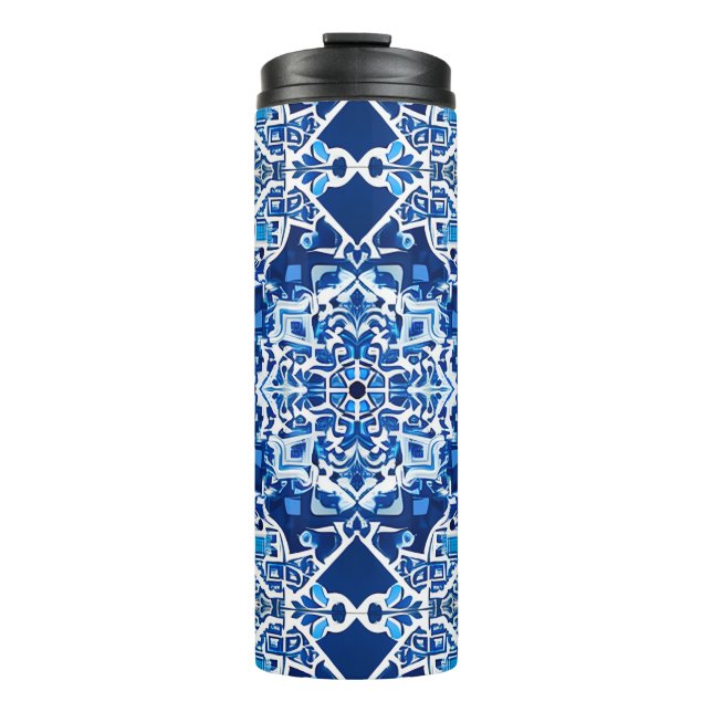 Termo Patrón de mosaico en azul índigo y cobalto (Anverso)