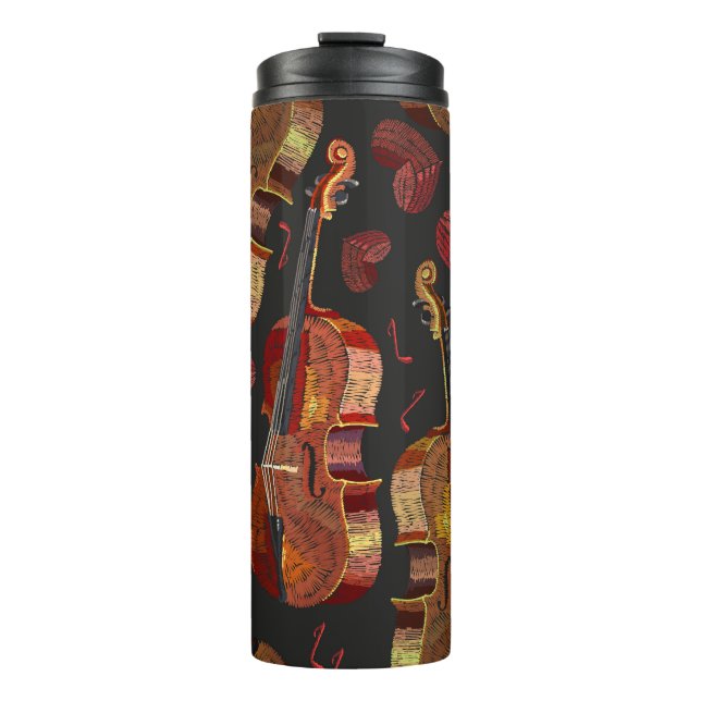 Termo Patrón de música violín del corazón rojo (Anverso)