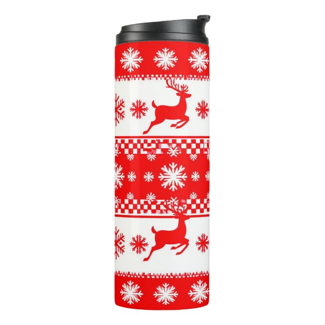 Termo Patrón de Navidad con renos y copos de nieve (Rotado hacia la izquierda)