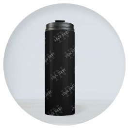 Termo Patrón de nombre de monograma gris y negro muy osc