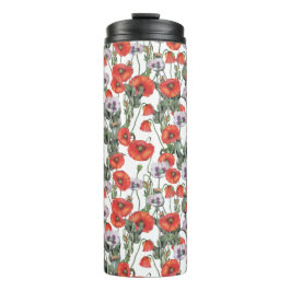 Termo Patrón de opio rojo y púrpura