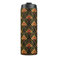 Patrón de oro y rojo Art Deco sobre negro