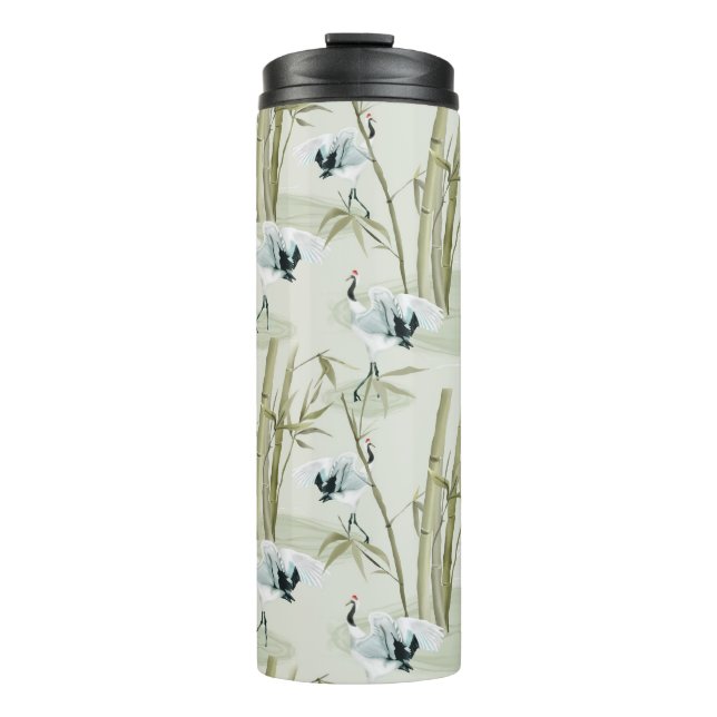 Termo Patrón de pájaro de Bambú de arte asiático japonés (Anverso)