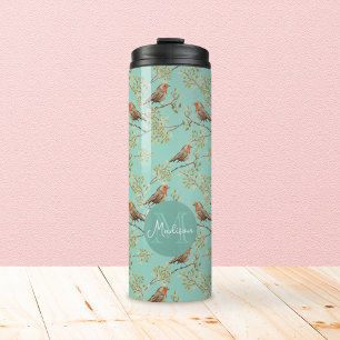 Termo Patrón de pájaro Robin europeo pintado de época