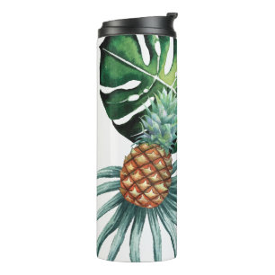 Termo Patrón de palma de jungla de acuarela tropical de 