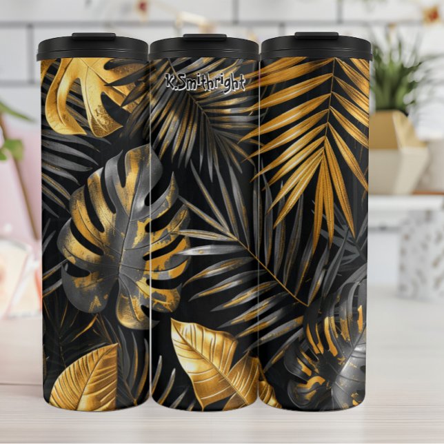 Termo Patrón de Palma Dorada y Monstera (Subido por el creador)