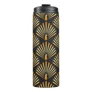 Termo Patrón de pavo real dorado Art deco