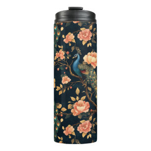 Termo Patrón de pavo real floral vintage