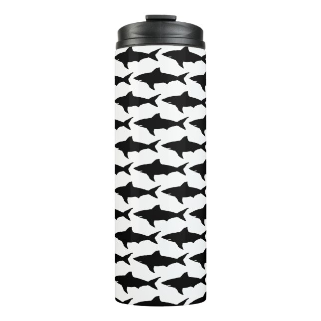 Termo Patrón de pez de tiburón blanco y negro Tumbler té (Anverso)