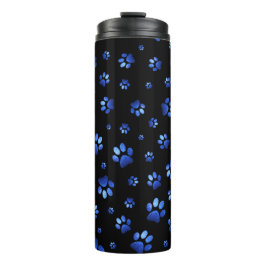 Termo Patrón de pezuña de perro purpurina azul