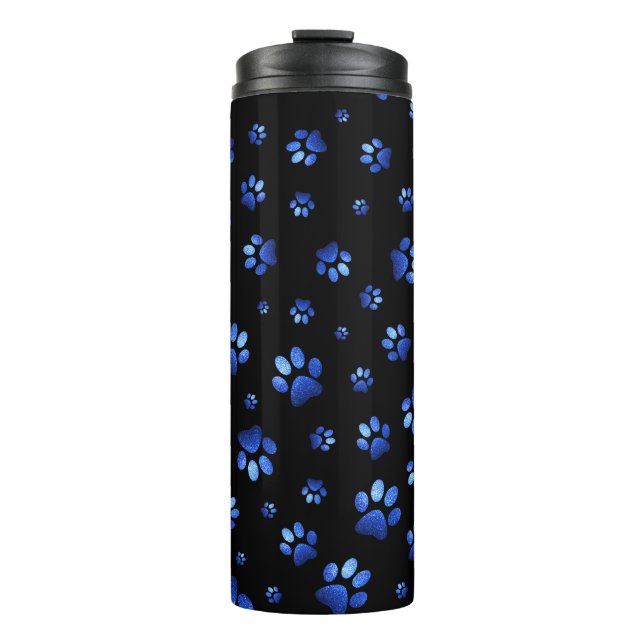 Termo Patrón de pezuña de perro purpurina azul (Anverso)