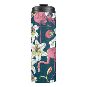 Termo Patrón de pimientos de flamencos tropicales vintag