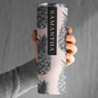 Patrón de piña rosa y gris tropical con nombre