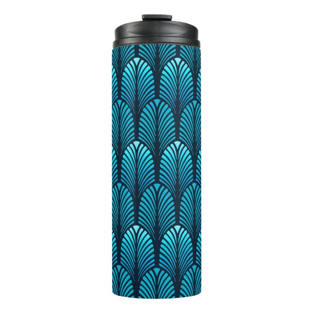 Termo Patrón de plumas Art Deco, azul ceruleano (Anverso)