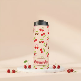 Termo Patrón de postre de cereza personalizado Nombre li