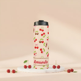 Termo Patrón de postre de cereza personalizado Nombre li