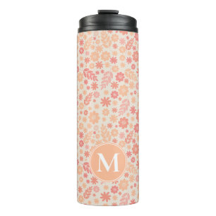 Termo Patrón de pradera de flor silvestre y monograma