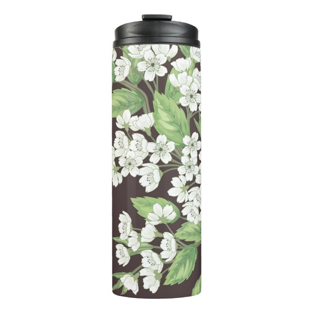 Termo Patrón de primavera, ramas verdes sin fisuras. (Anverso)