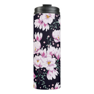 Termo Patrón de primavera sin foco con magnolias.