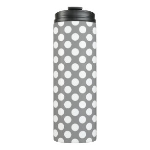 Termo Patrón de puntos de polka blanco y gris