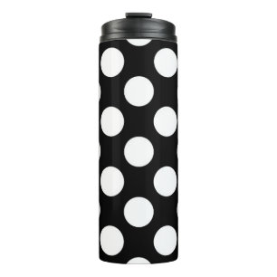 Termo Patrón de puntos de polka blanco y negro