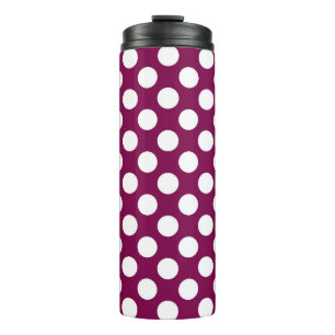 Termo Patrón de puntos de polka blancos y magenta