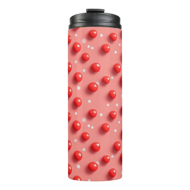 Termo Patrón de puntos de polka rojo y blanco 3D (Anverso)