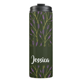 Termo Patrón de ramas florales púrpura y verde