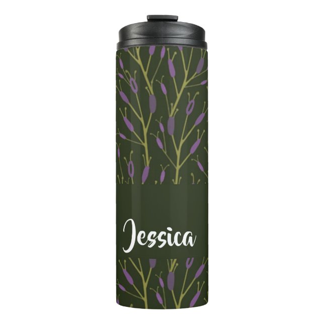 Termo Patrón de ramas florales púrpura y verde (Anverso)