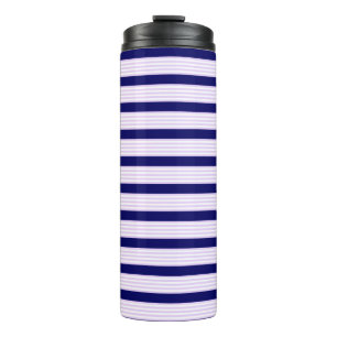 Termo Patrón de rayas de lino y blanco con azul marino