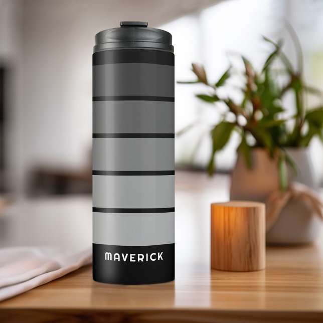 Termo Patrón de rayas retro Viñeta gris negro (Personalized Thermal Tumbler - Add Photos, Text - Customize Completely in the Advanced Design Area)