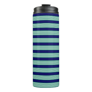 Termo Patrón de rayas verdes y blancas con azul marino