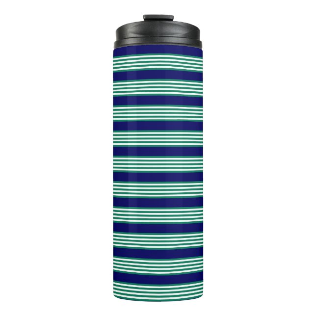 Termo Patrón de rayas verdes y blancas con azul marino (Anverso)