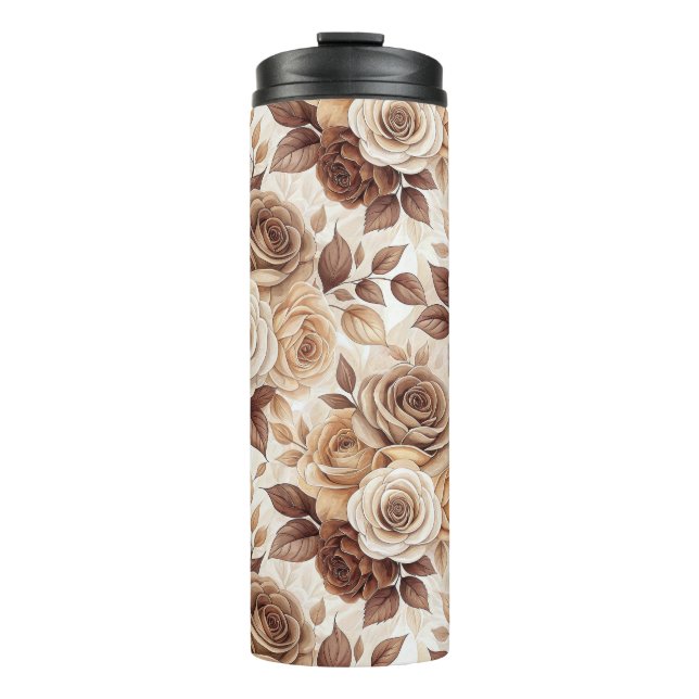 Termo Patrón de Rosa floral de tonos de café (Anverso)