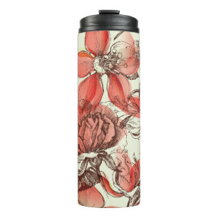 Termo Patrón de rosas rojas estilo retro