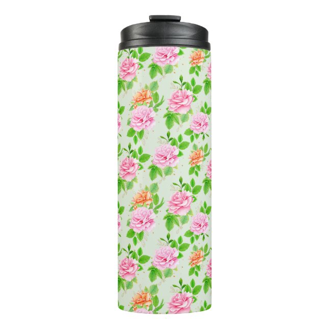 Termo Patrón de Rosas Rosadas Florales (Anverso)