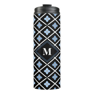 Termo Patrón de sakura azul monograma oriental